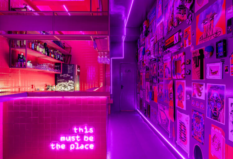 Bar with art well in neon purple