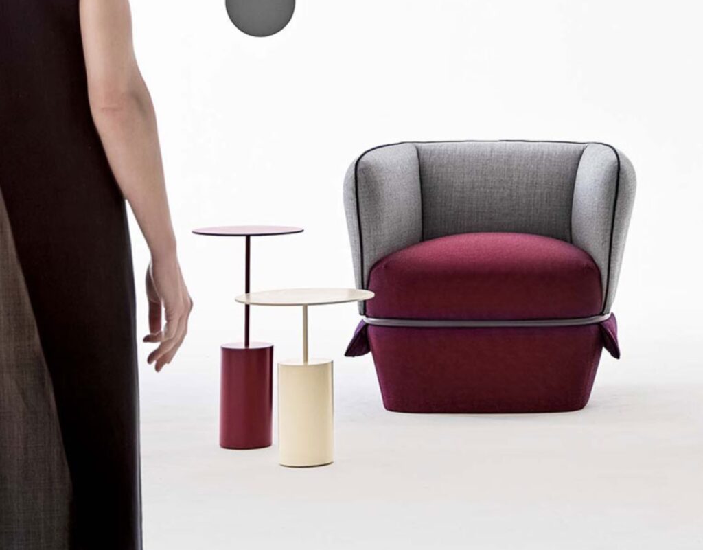 Armchair by Artemest in maroon with gray back