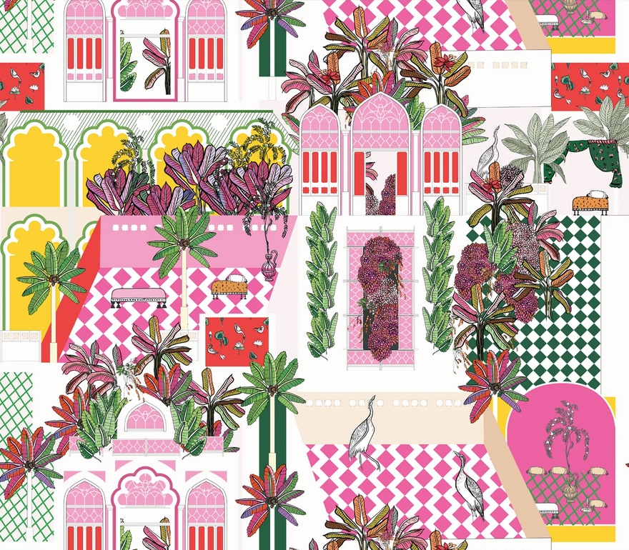 Katie Kime wallpaper gallery view blue and pink