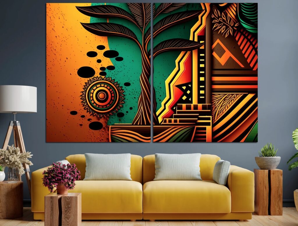 Surreal landscape scene with African vegetation