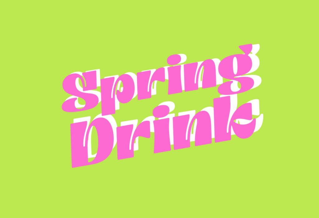 The words Spring Drink in playful font on lime-green background