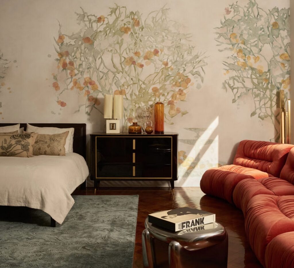 view of bedroom at L'Appartamento with hand-painted walls