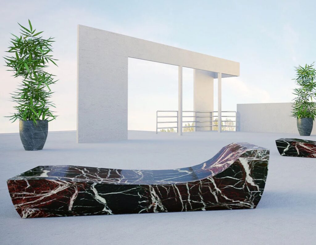 Onda marble chaise in purple/white exterior setting