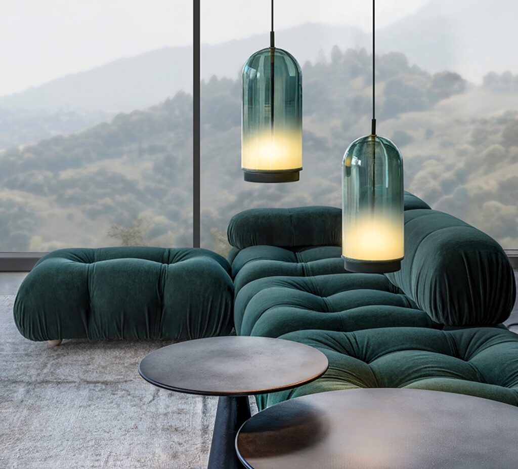 Curuba original in room with green couch and expansive view