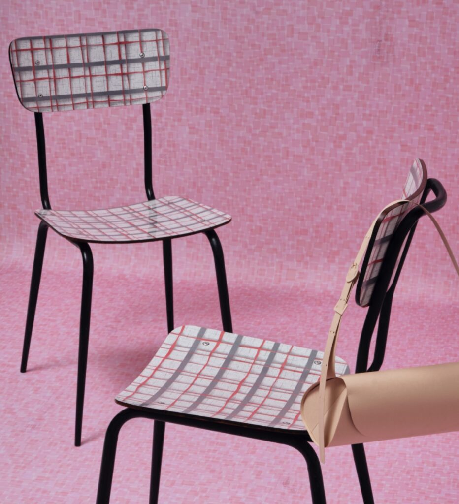 Colorful chairs with geometric line pattern