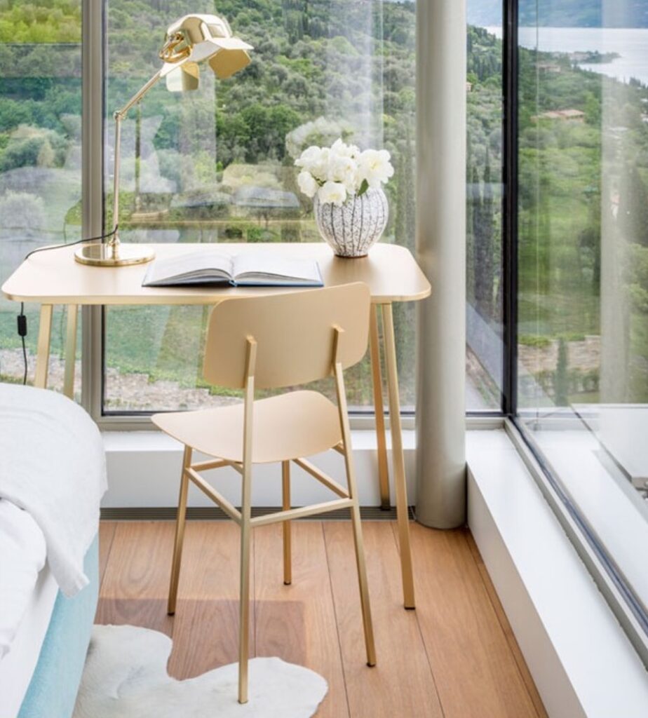 Miami Desk in glass-walled room with amazing view