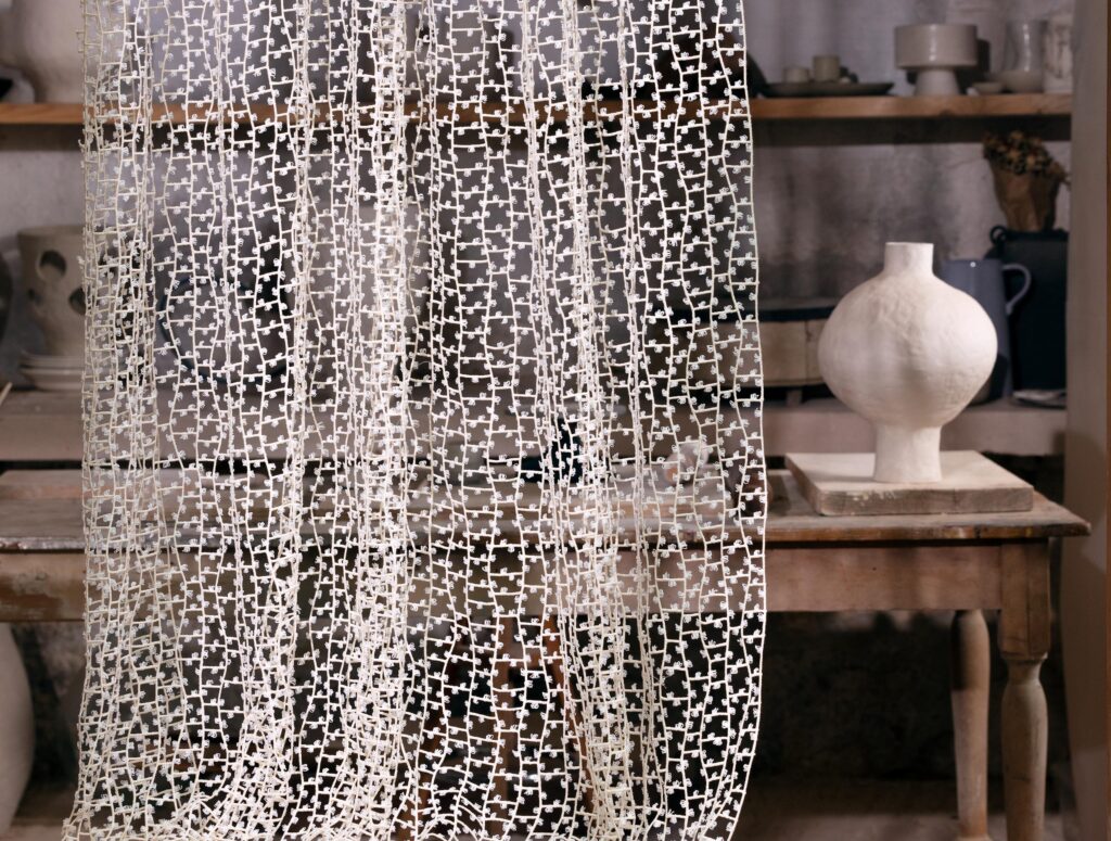 Nature's Dialogue  sheer fabric in potter's studio