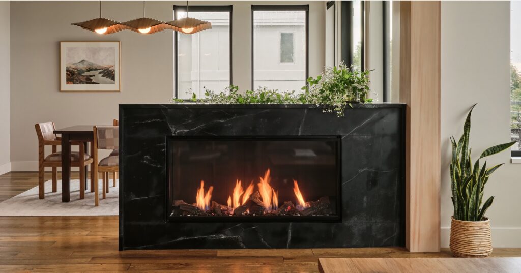 Escea fireplace in black marble