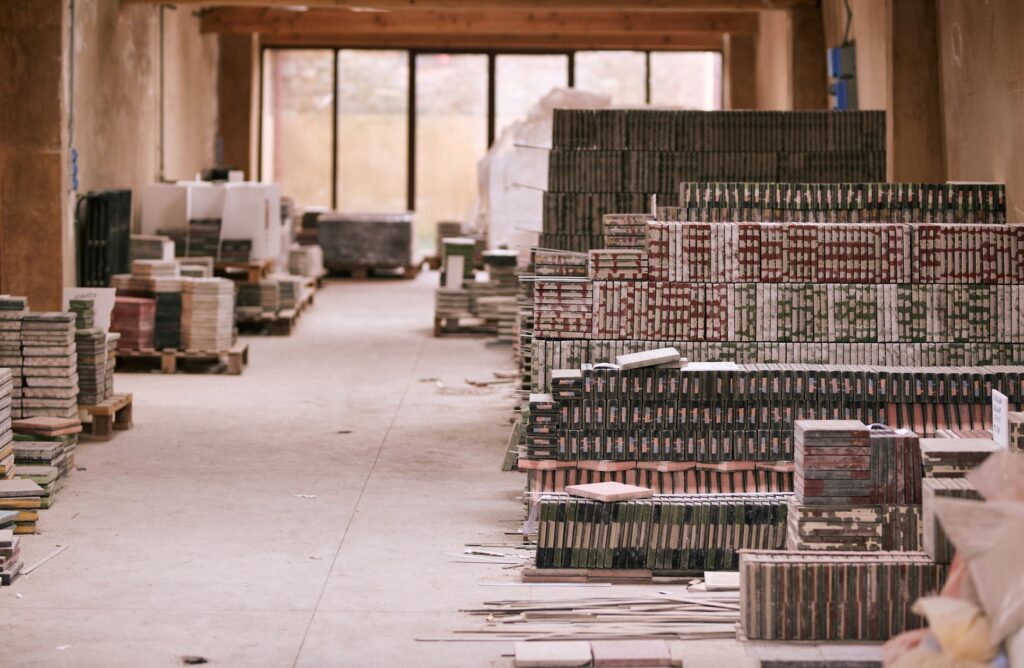 Tessieri tile storage with many palettes of tiles