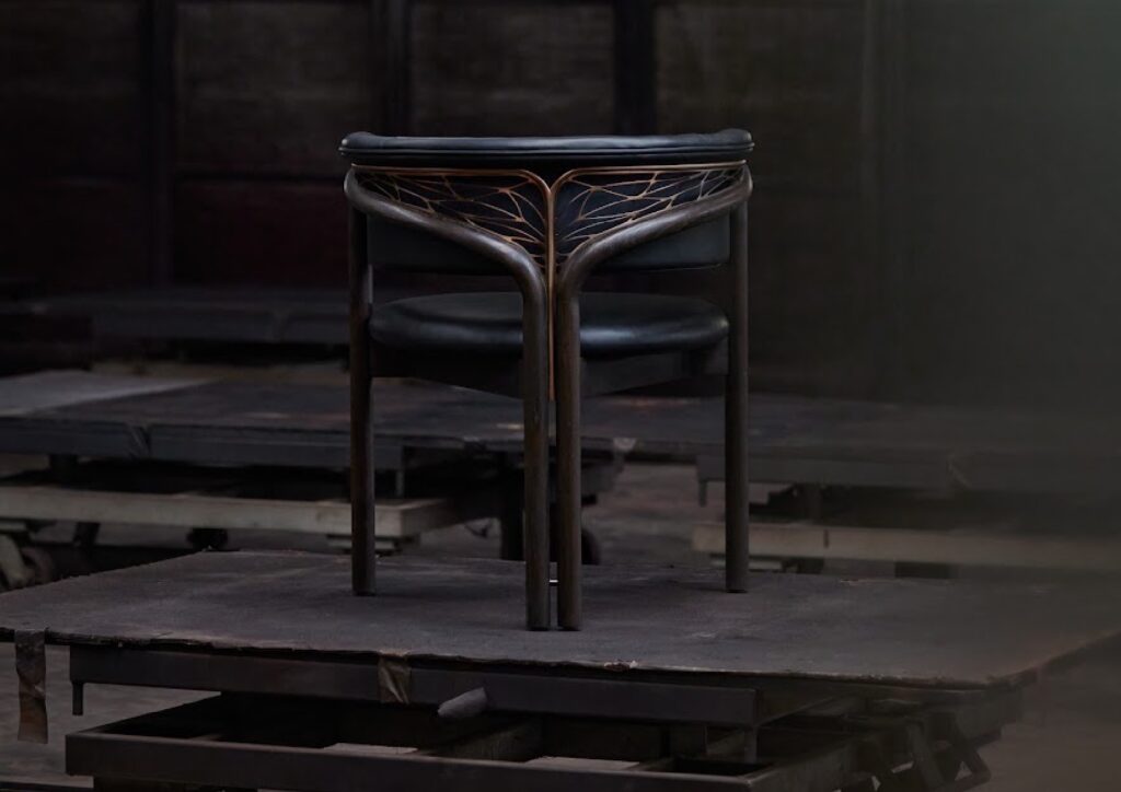 Rear view of dining chair with Dragonfly wing feature