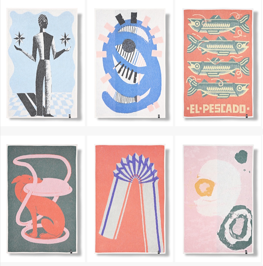 Six images from ZigZagZurich cotton blanket and towel collection