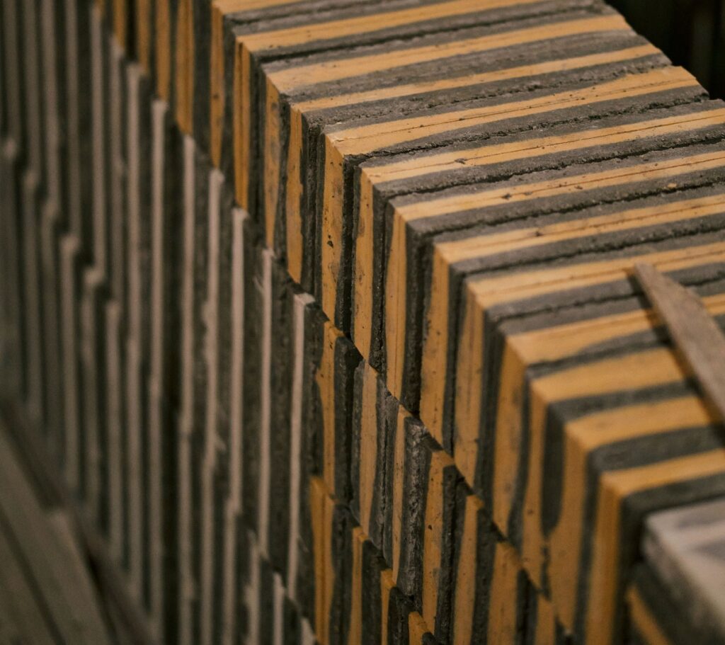 Tile detail stacked together orange and white