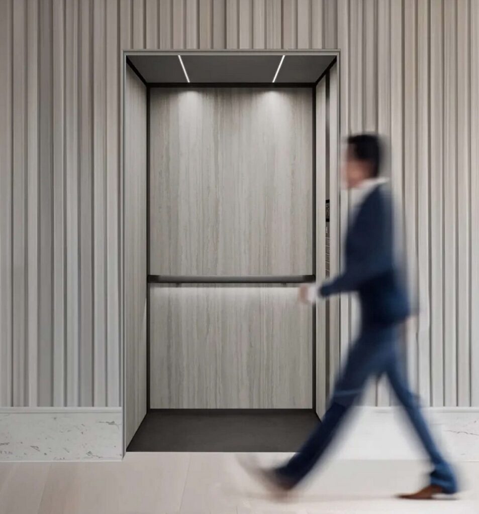 Schindler X8 exterior with man walking