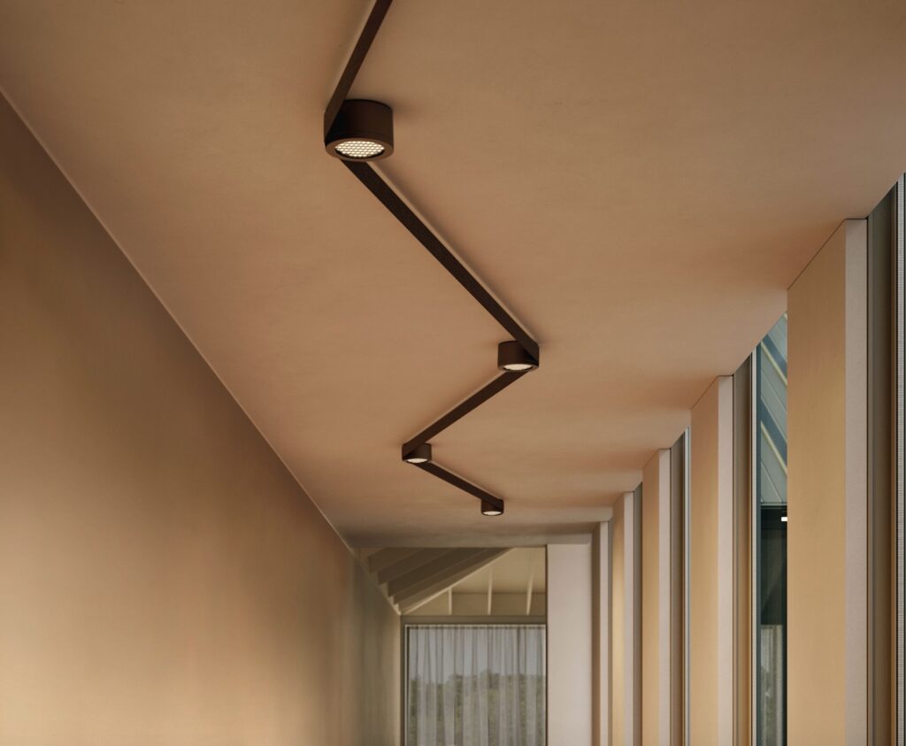 Zig-zagging down hallway
