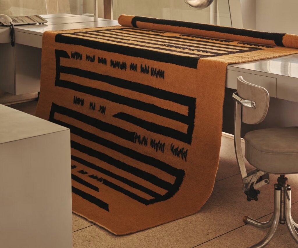Intersection rug modeled on redacted documents