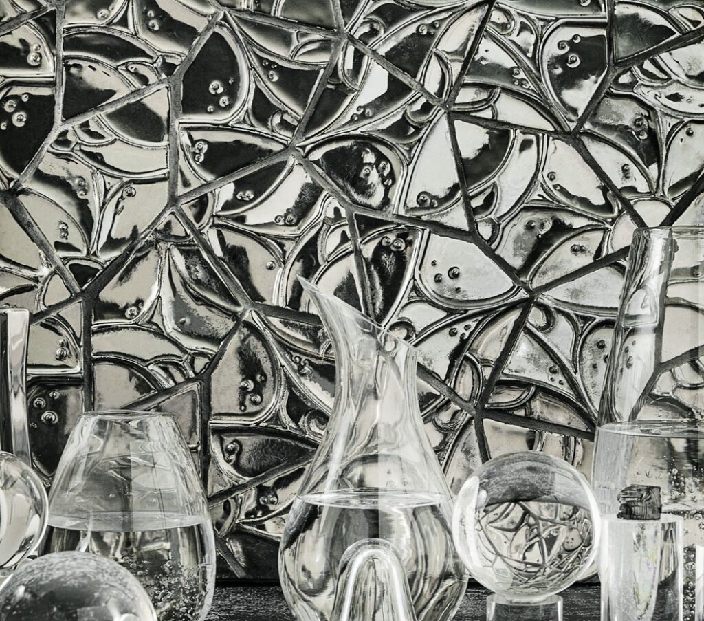 Morph metallic finish with glass bottles