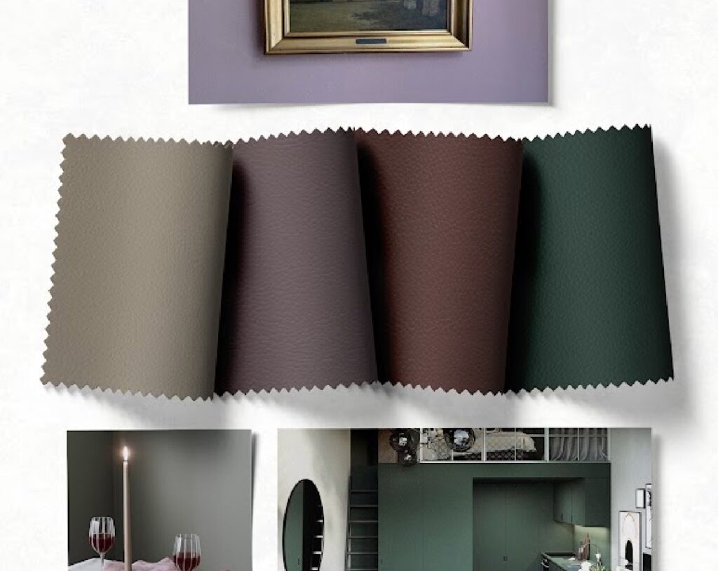 Tottori mood board gray, purple, brown, green