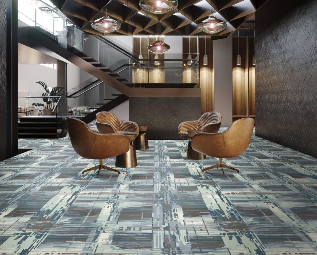 Rendering with chairs and staircase in distance
