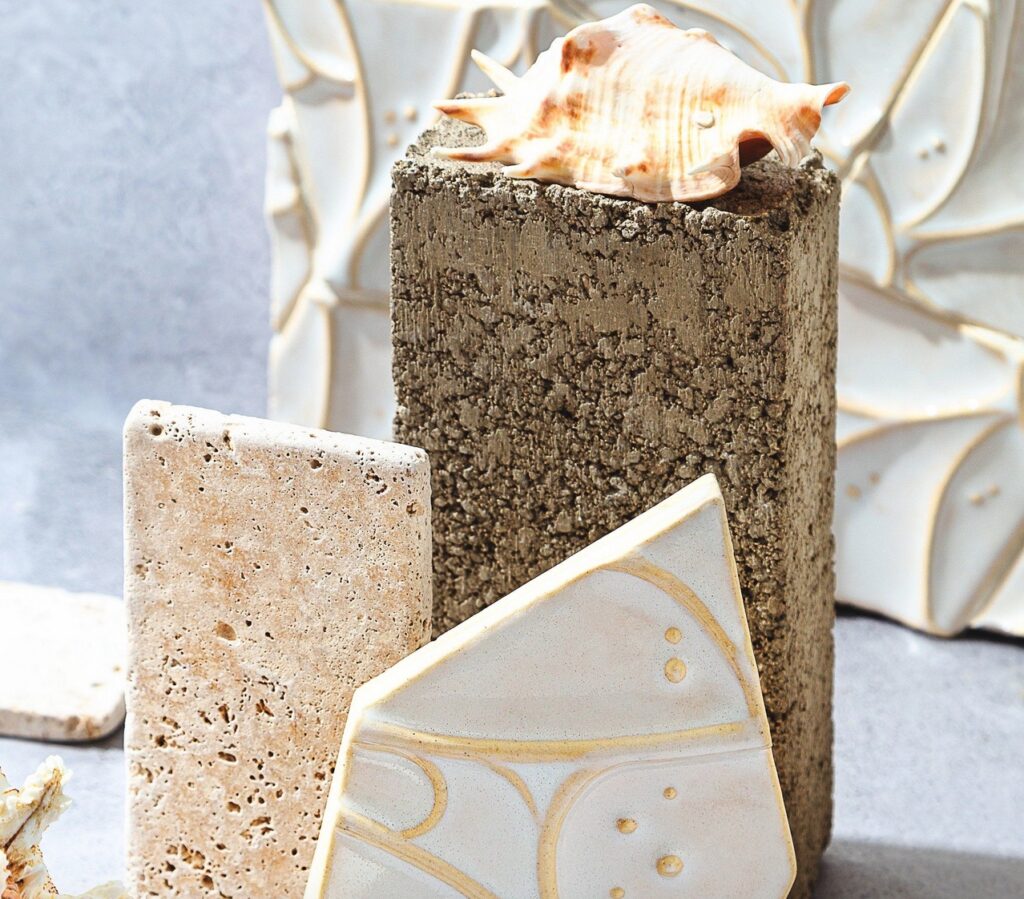 Sample with pumice and shell in white glaze