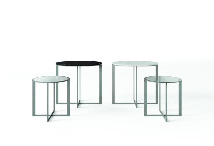Rialto coffee tables by Rimadesio with minimalist aluminum frames and marble or glass tops, modern luxury side tables