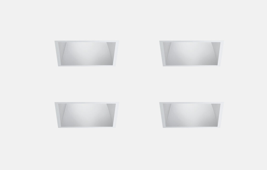 USAI Lighting LittleTwos NXT Multiples recessed lighting in a quad configuration with four 2-inch aperture fixtures mounted in a single recessed tray.